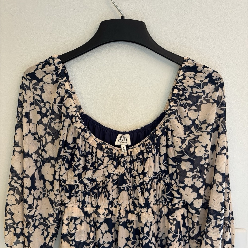 DRA Los Angeles Floral Dress Women Small Boho Peasant Midi Navy Peach